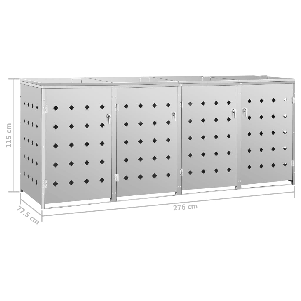 Copribidone per Spazzatura Quadruplo 240 L in Acciaio Inox